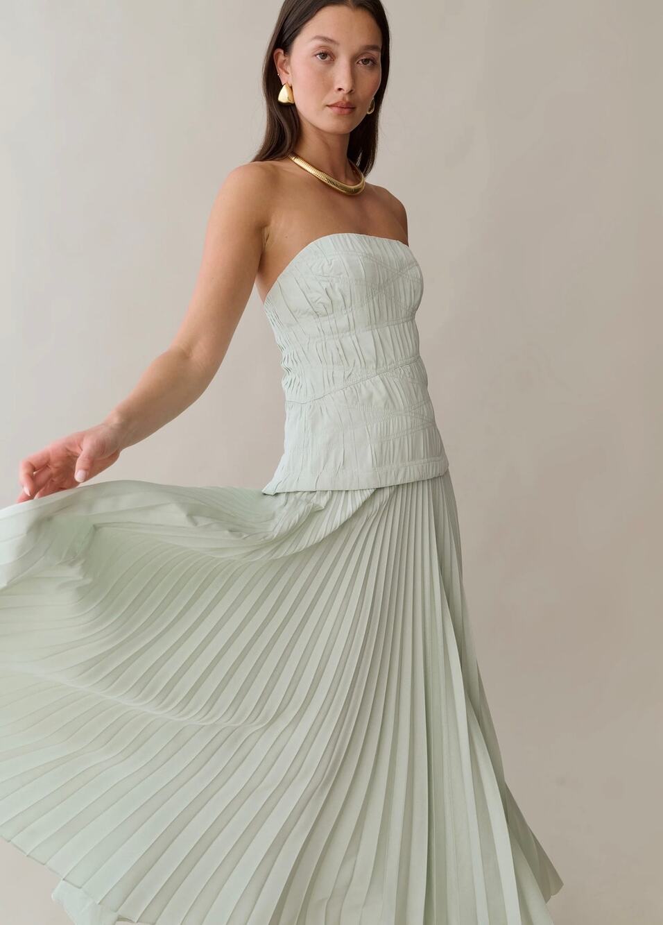 New O.P.T Ada sea foam strapless maxi dress $247 sz 8
